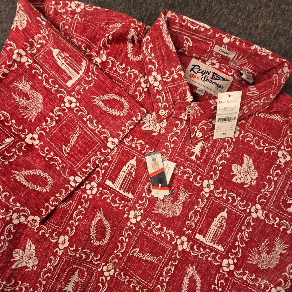 Reyn Spooner Hawaiian Shirt Mens 2XL Stanford University Cardinal Red NEW